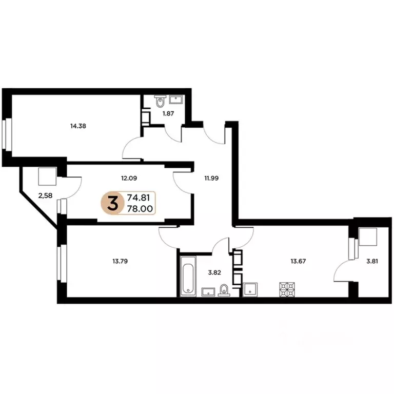 3-к кв. Самарская область, Самара Московское шоссе, 18-й км, 55 (74.81 ... - Фото 1