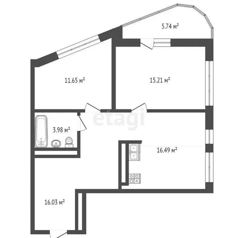 2-комнатная квартира: Тюмень, улица Николая Машарова, 8 (69.1 м) - Фото 0