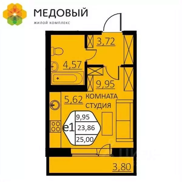 1-к кв. Пермский край, д. Кондратово ул. Г.Н. Нифантова, 4В (25.0 м) - Фото 0