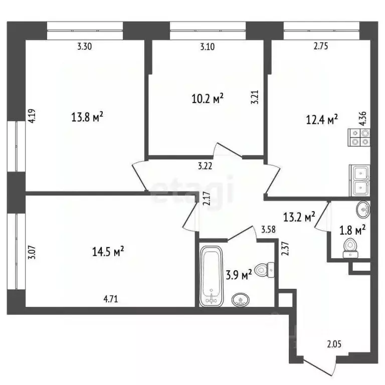 3-к кв. Московская область, Мытищи городской округ, пос. Нагорное ... - Фото 2