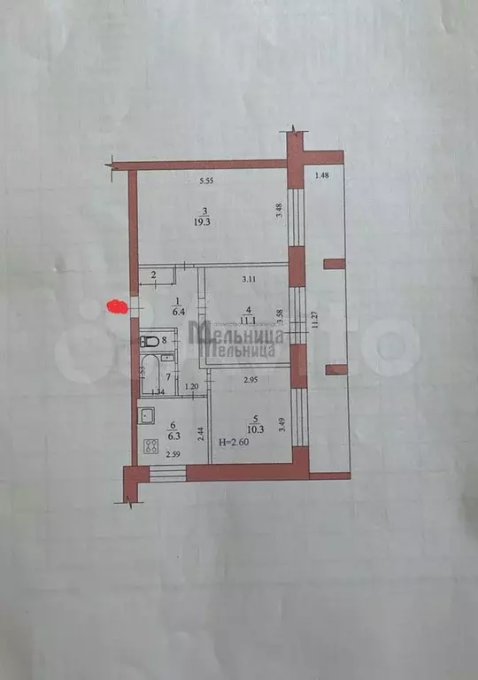 3-к. квартира, 57,3 м, 1/9 эт. - Фото 0