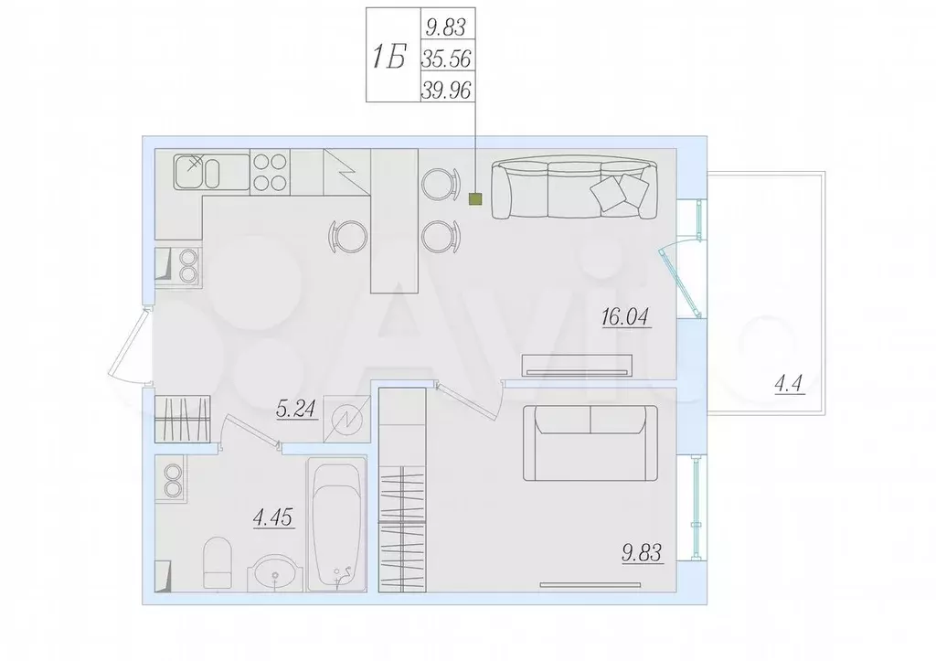 1-к. квартира, 40 м, 3/16 эт. - Фото 0