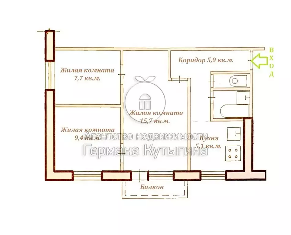 3-комнатная квартира: Волгоград, Брестская улица, 5 (47.1 м) - Фото 2