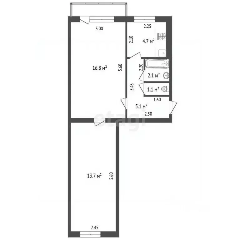 2-к кв. Татарстан, Альметьевск ул. Ленина, 87 (44.9 м) - Фото 0