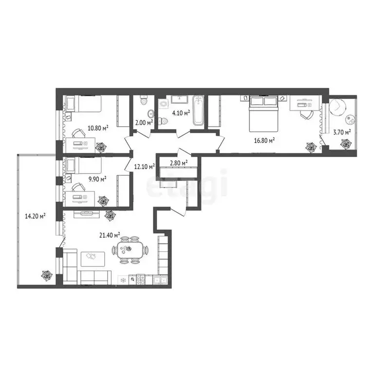 3-комнатная квартира: Тюмень, улица Сергея Свиридова, 5 (80.1 м) - Фото 1