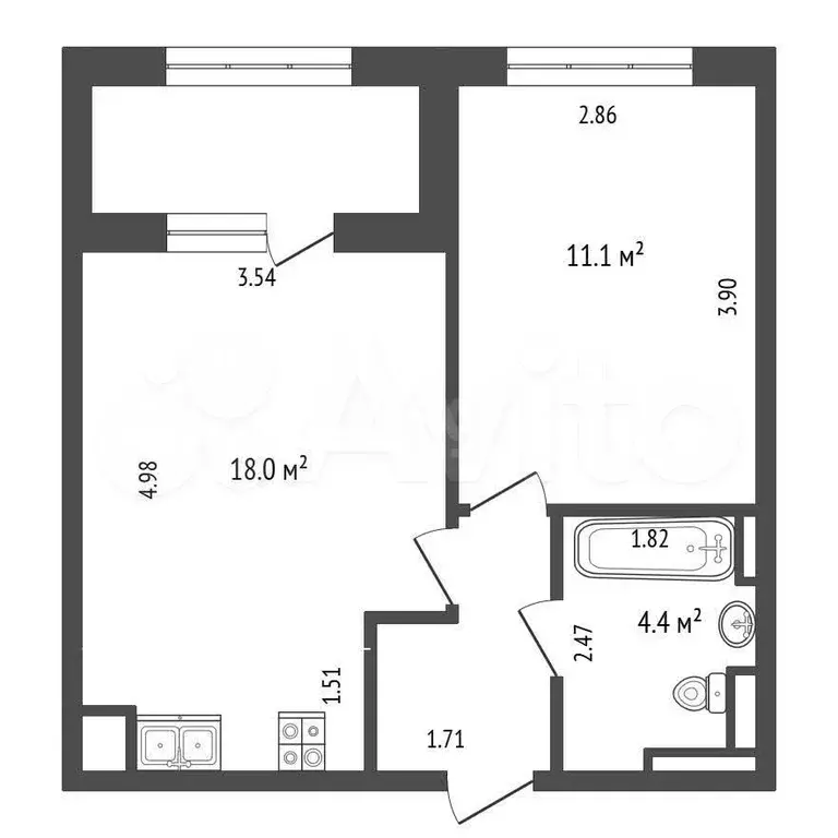 1-к. квартира, 35 м, 2/4 эт. - Фото 0