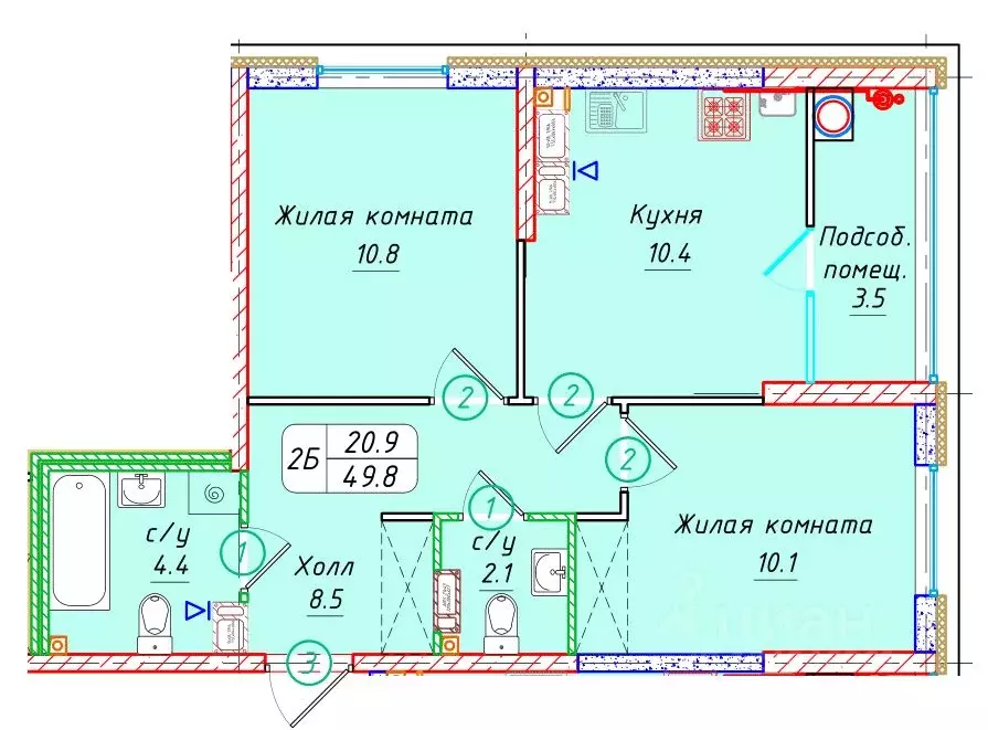 2-к кв. Ставропольский край, Ставрополь № 36 мкр, ЖК Фруктовый сад,  ... - Фото 1