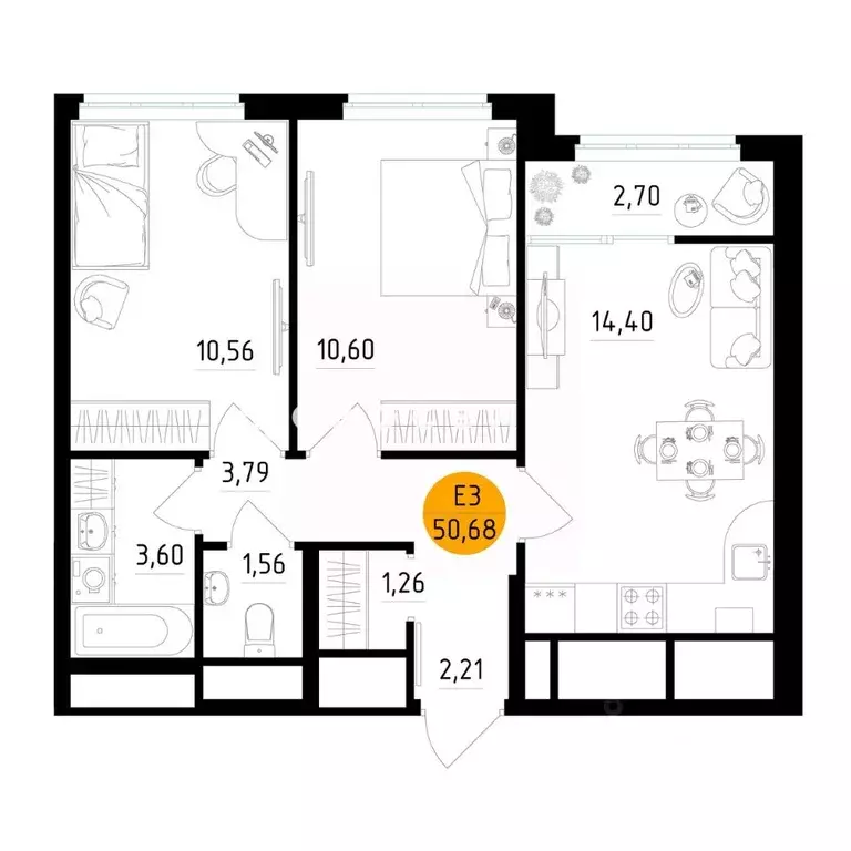 2-к кв. Рязанская область, Рязань Центральный кв-л,  (50.68 м) - Фото 1