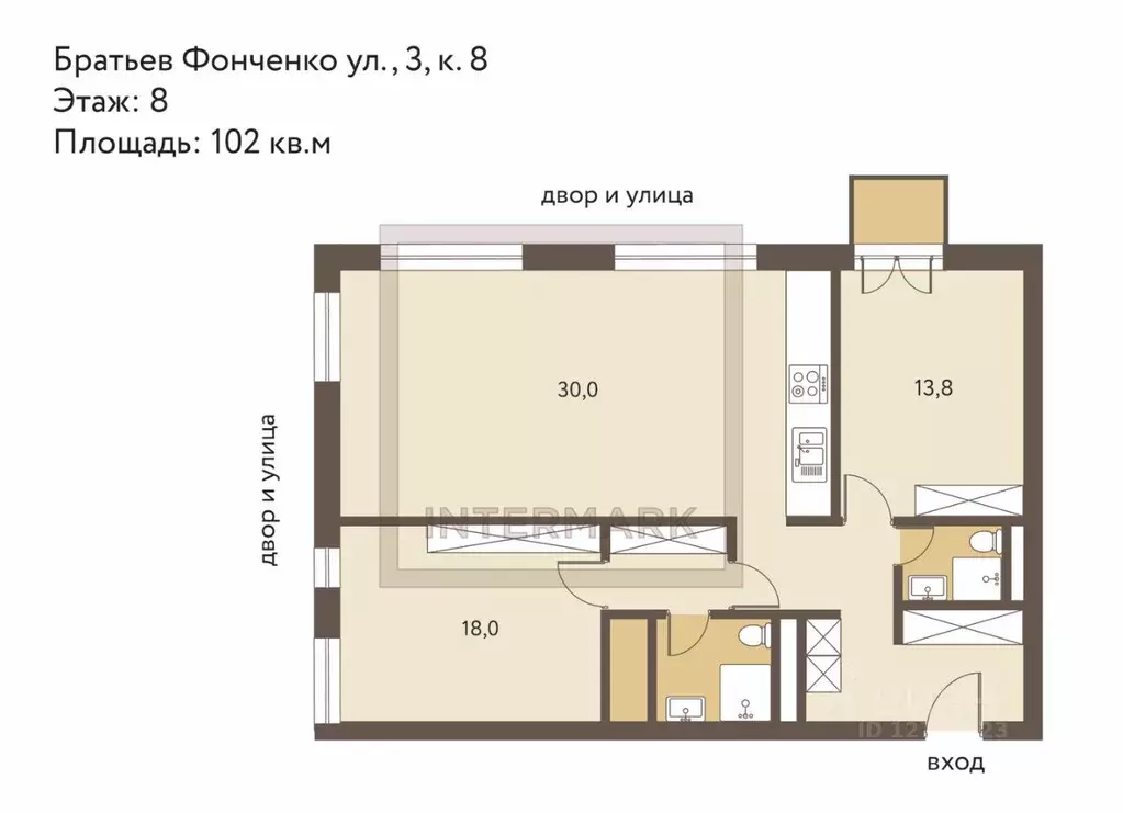 3-к кв. Москва ул. Братьев Фонченко, 1к8 (102.0 м) - Фото 2