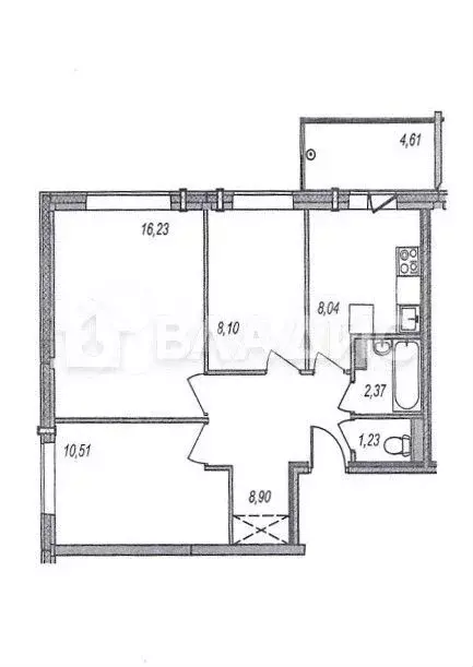 3-к. квартира, 55,5 м, 3/5 эт. - Фото 1