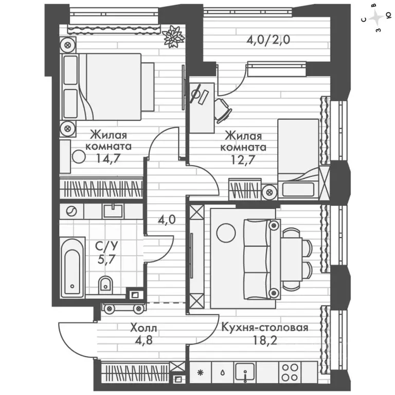 2-к кв. Нижегородская область, Нижний Новгород Черниговская ул. (62.1 ... - Фото 2