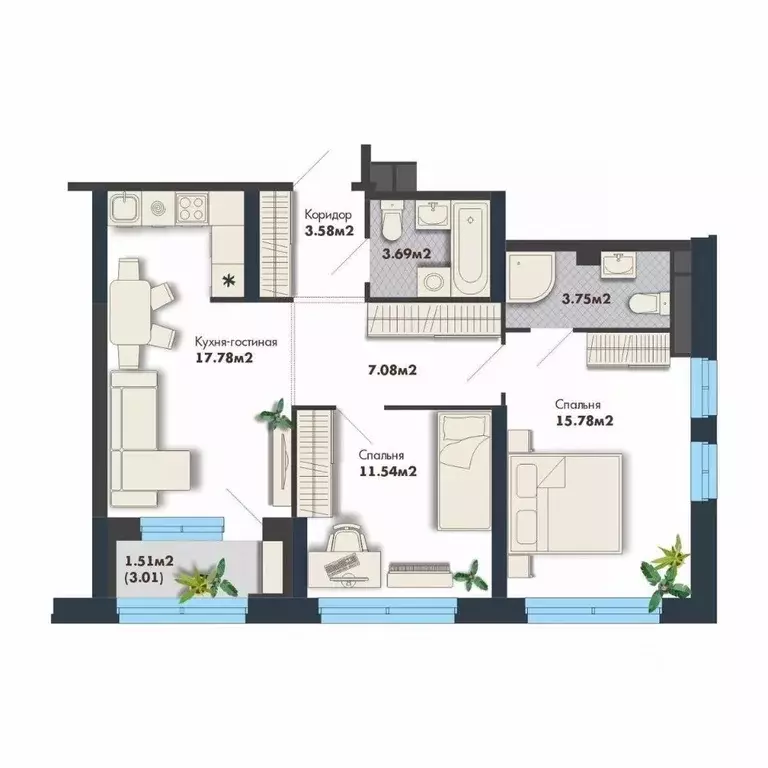 2-к кв. Свердловская область, Екатеринбург Премиум Кварталы Маяковка ... - Фото 0