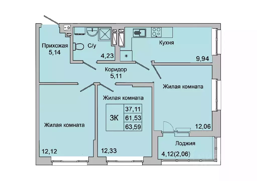 3-к кв. Ростовская область, Батайск ул. Булгакова, 11 (63.59 м) - Фото 0