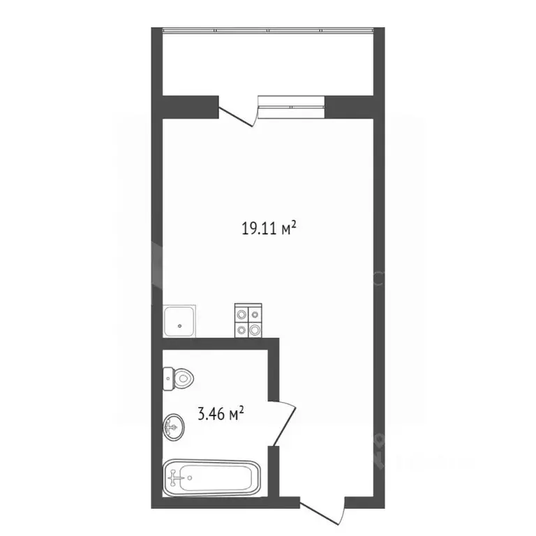 Студия Тюменская область, Тюмень ул. Новоселов, 109 (23.0 м) - Фото 2