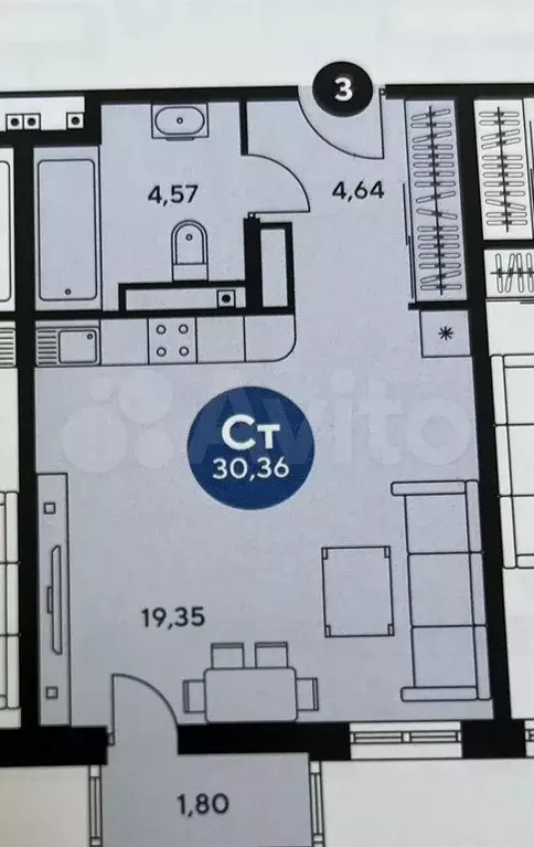 Квартира-студия, 30 м, 24/25 эт. - Фото 0