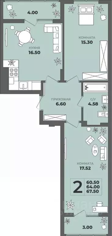 2-к кв. Калининградская область, Калининград ул. Генерала Толстикова, ... - Фото 1