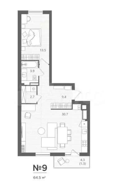 1-к. квартира, 64,5 м, 3/7 эт. - Фото 1
