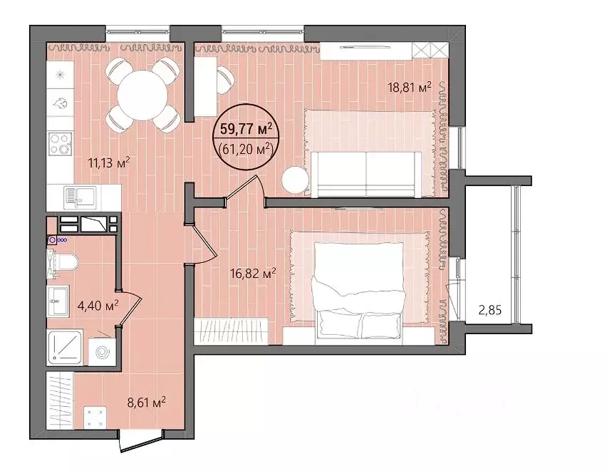 2-к кв. Челябинская область, Челябинск ул. Труда, 15 (62.95 м) - Фото 0
