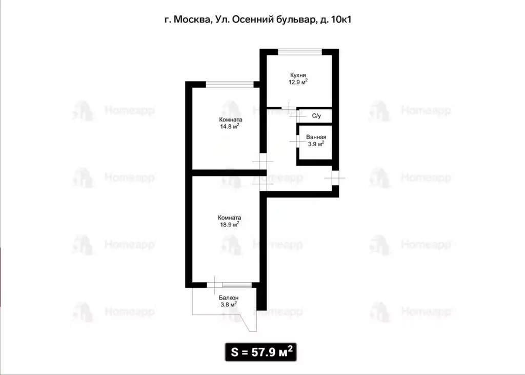 2-к кв. Москва Осенний бул., 10К1 (57.9 м) - Фото 2