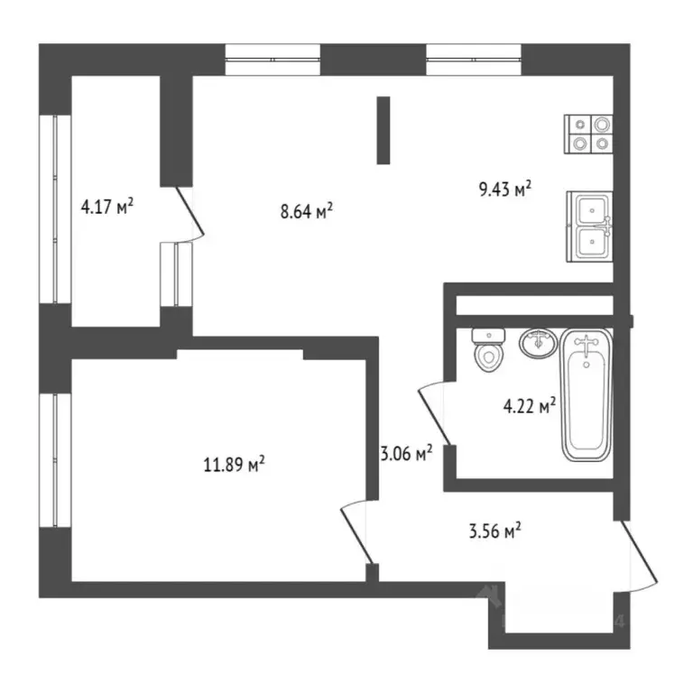 2-к кв. Тюменская область, Тюмень Полевая ул., 108 (44.97 м) - Фото 2