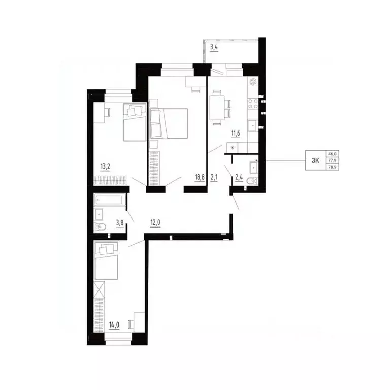 3-к кв. Орловская область, Орловский район, д. Образцово, Первый мкр  ... - Фото 1