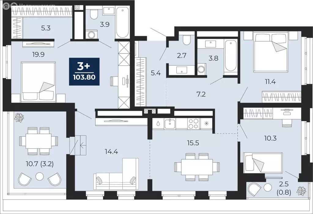 3-комнатная квартира: Тюмень, проезд Капитана Куликова, 7 (113 м) - Фото 1