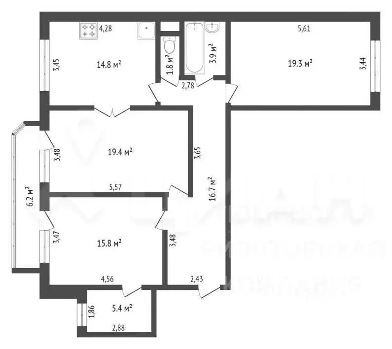 3-к кв. орловская область, орел новосильская ул, 8 (98.0 м) - Фото 1