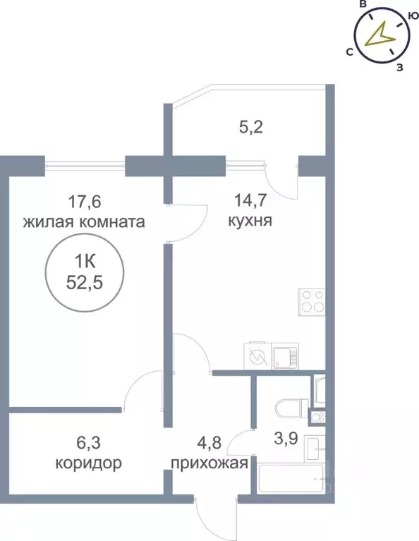 1-к кв. Ханты-Мансийский АО, Сургут тракт Югорский, 52/1 (52.5 м) - Фото 0