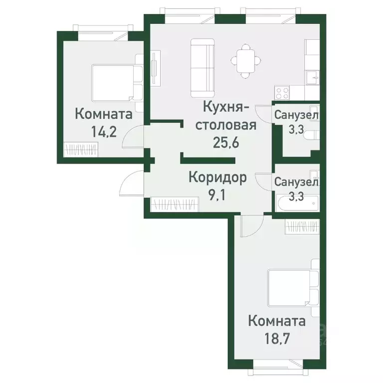 2-к кв. Челябинская область, Челябинский городской округ, пос. ... - Фото 0