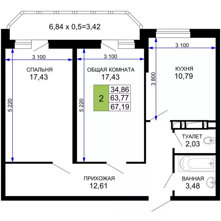 2-комнатная квартира: Краснодар, Ростовское шоссе, 30/7 (67.19 м) - Фото 0
