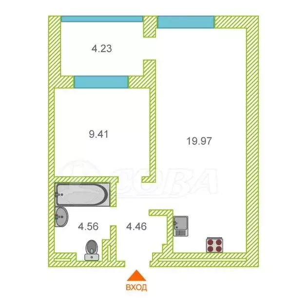 1-комнатная квартира: Тюмень, Краснооктябрьская улица, 8 (38 м) - Фото 0