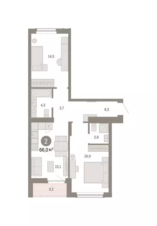 2-комнатная квартира: Омск, Кировский округ (66 м) - Фото 2