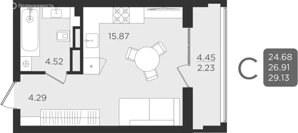 Квартира-студия: Калининград, улица Старшины Дадаева, 55к2 (26.91 м) - Фото 1