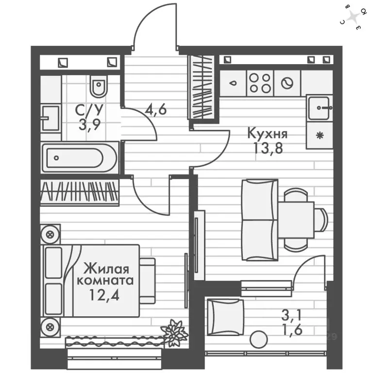 1-к кв. Татарстан, Зеленодольский район, Октябрьское с/пос, пос. ... - Фото 2