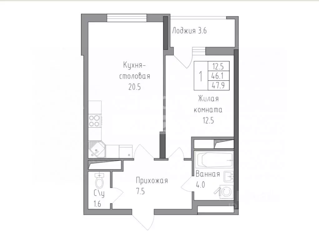 1-к кв. Липецкая область, Липецк ул. Тельмана (47.9 м) - Фото 2