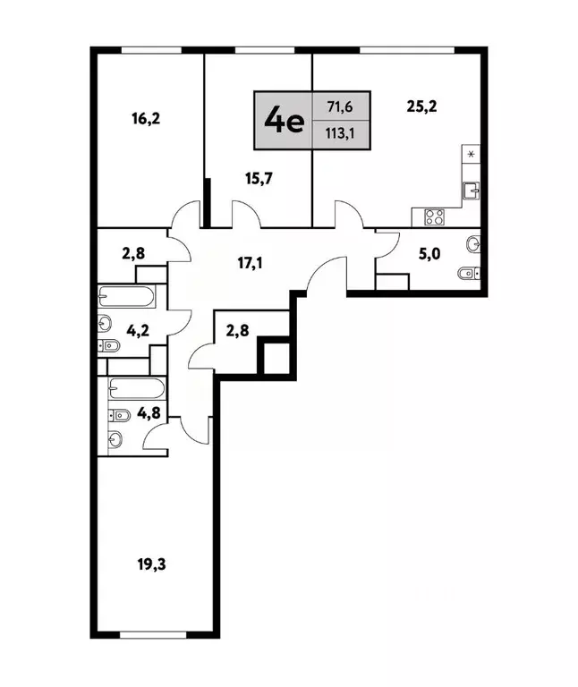 4-к кв. Москва Фестивальная ул., 15К4 (113.1 м) - Фото 0