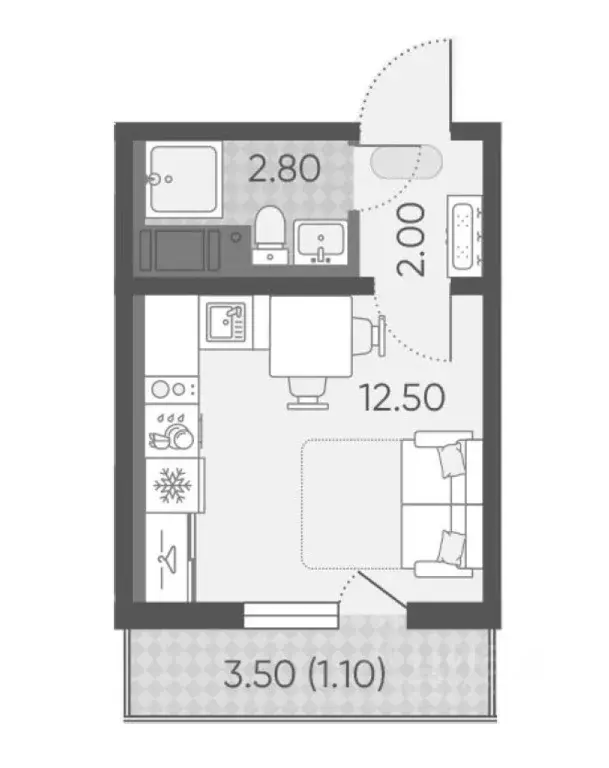 Студия Санкт-Петербург ул. Пахомовская, 21 (17.2 м) - Фото 1