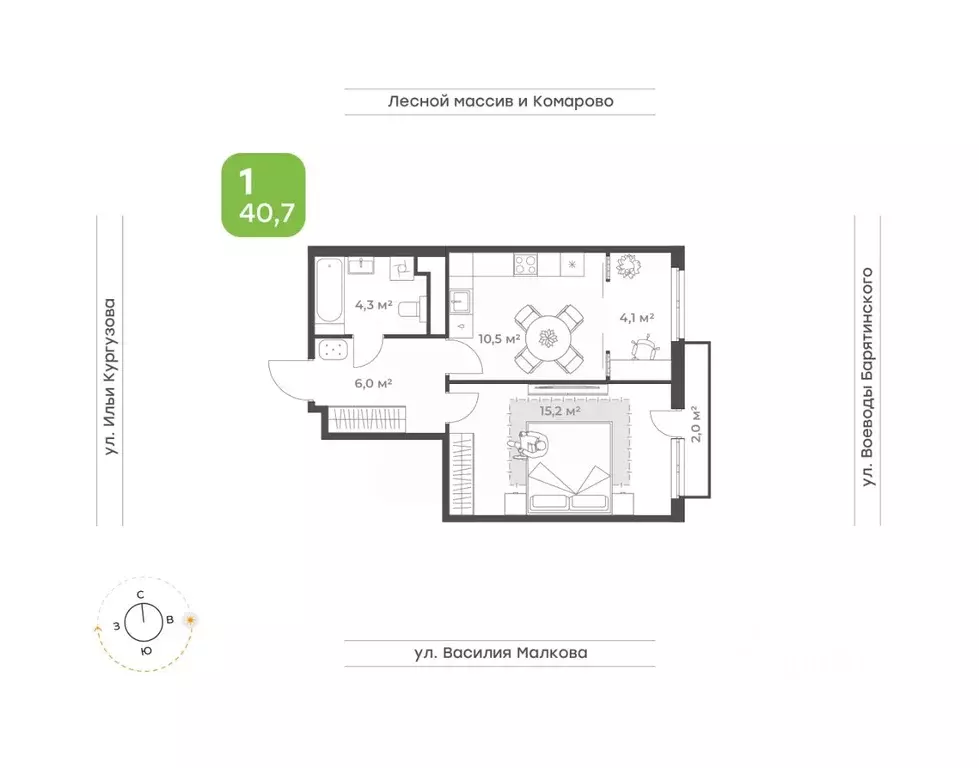 1-к кв. Тюменская область, Тюмень Ботаника жилой комплекс (28.3 м) - Фото 1