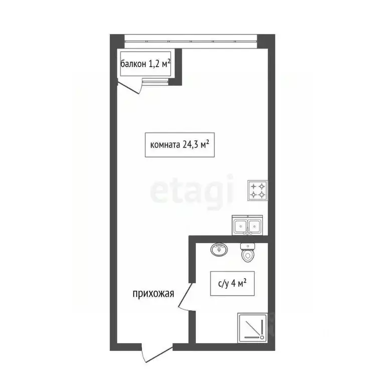 Студия Краснодарский край, Новороссийск Мысхакское ш., 59Д (24.8 м) - Фото 2