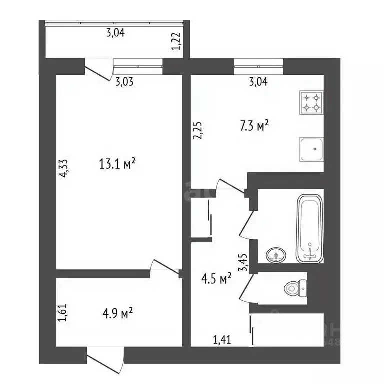 1-к кв. Амурская область, Благовещенск Игнатьевское ш., 18 (35.0 м) - Фото 1