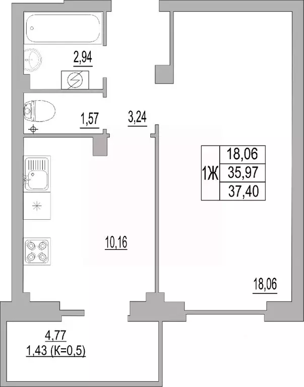 1-к кв. Псковская область, Псков ул. Юности, 32 (37.4 м) - Фото 0