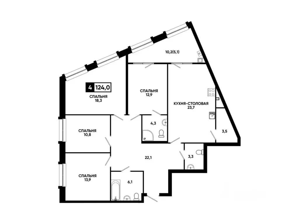 4-к кв. Ставропольский край, Кисловодск ул. Катыхина, 185с4 (124.0 м) - Фото 2