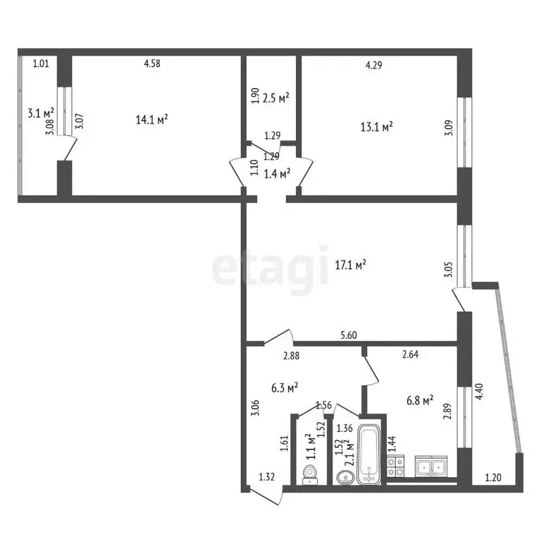 3-комнатная квартира: Калининград, Эпроновская улица, 29 (64.5 м) - Фото 0