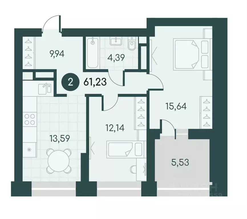2-к кв. Курганская область, Курган Малиновые высоты жилой комплекс ... - Фото 1