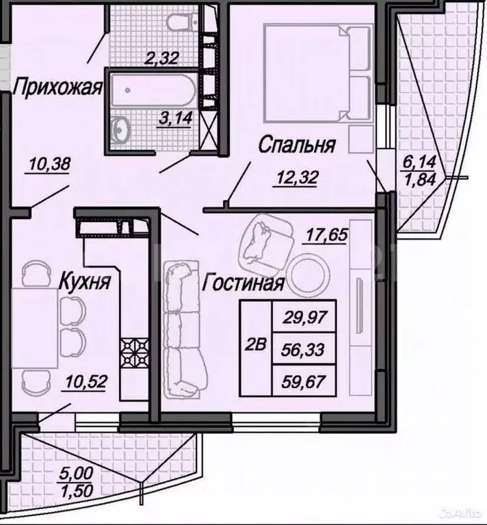 2-к кв. Краснодарский край, Краснодар проезд Репина, 3/1к1 (60.0 м) - Фото 1