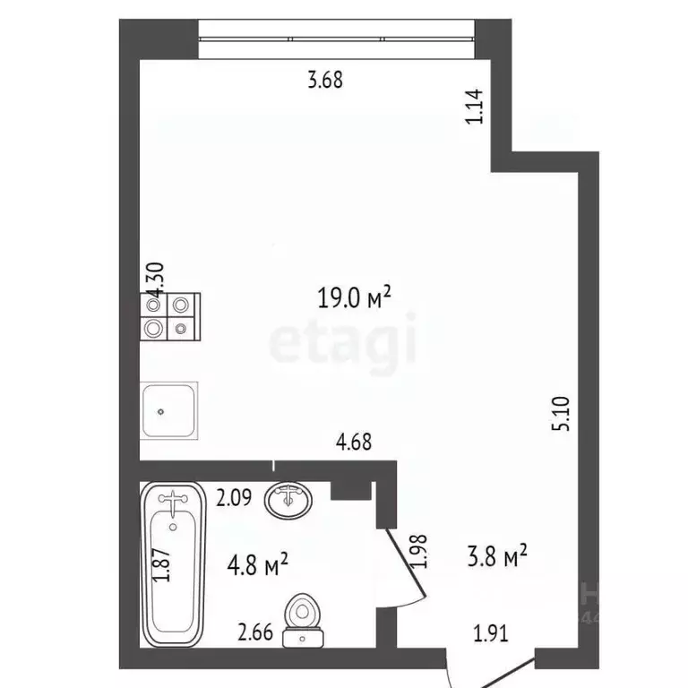 Студия Тюменская область, Тюмень ул. Виктора Тимофеева, 9 (27.0 м) - Фото 1
