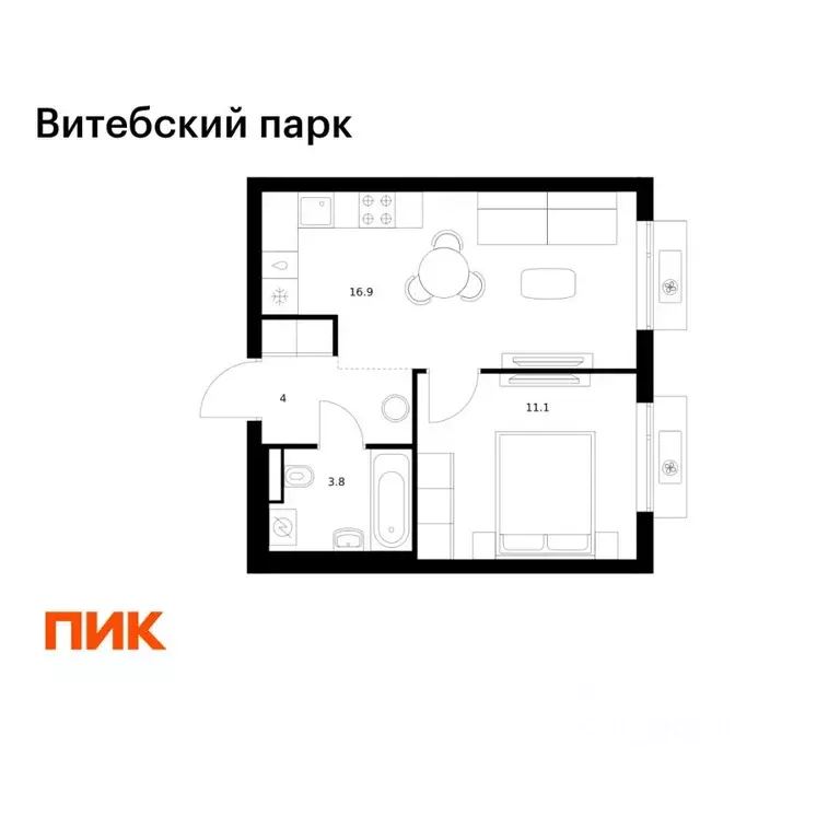 1-к кв. Санкт-Петербург Витебский Парк жилой комплекс (35.8 м) - Фото 1