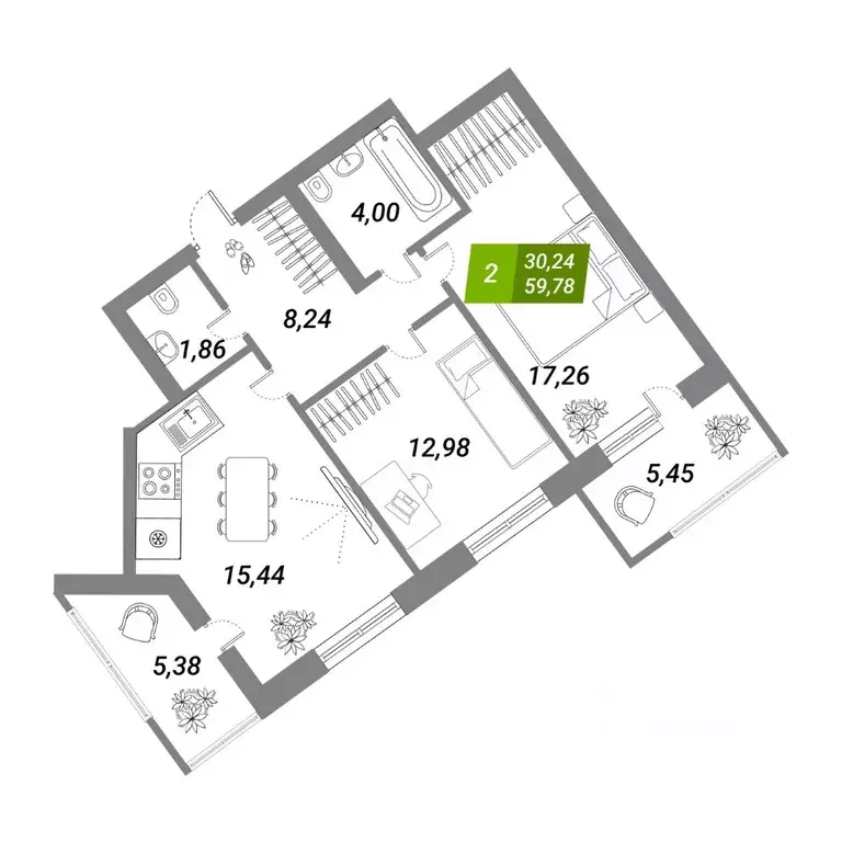 2-к кв. Новосибирская область, Новосибирск Сухарная ул., 105/1 (64.11 ... - Фото 1