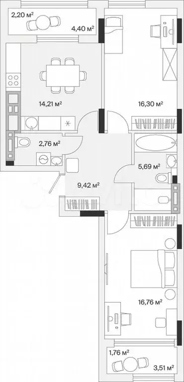 2-к. квартира, 69,1м, 6/7эт. - Фото 1