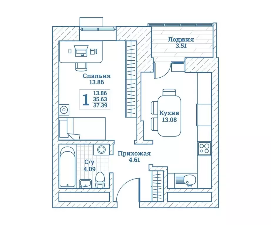 1-комнатная квартира: посёлок городского типа Монино, улица Генерала ... - Фото 1